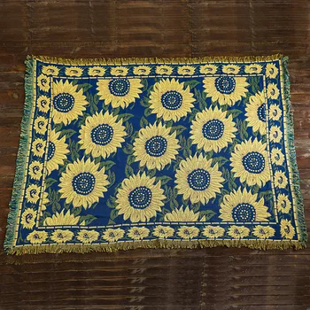 Saulespuķu Trikotāžas Mest Segu Kokvilnas Dīvāns Mest Segu Amerikāņu dīvāna spilvena valsts auduma mākslas dīvāns vāka segu Mājās Textil