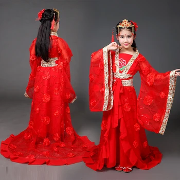 Seno ķīniešu tērpu ķīnas tradicionālās operas bērniem, bērniem meitene dinastijas ming tang han hanfu kleitu bērnu tautas deju tērpu