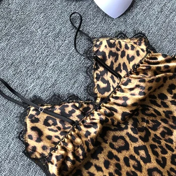 Sexy Hot Sieviešu Leopards Izdrukāt Mežģīņu Nakts Kleita Apakšveļa V Kakla Nakts Kleita Vasaras Sleepwear Spageti Siksnas Nighty Miega Valkā