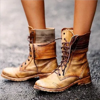 Sievietes potītes zābaki chunky augstiem papēžiem paslīdēt uz siltu kurpes sieviete chaussure zapatos mujer gladiator vintage PU ādas zābaciņi