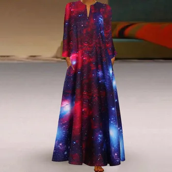 Sieviešu Modes Drukāt Kleitas ar garām Piedurknēm, Augsta Vidukļa Sieviete Kleita ar V-veida kakla Jaunajā 2020. gada Rudens Puse, Maxi Kleitas, Sieviešu