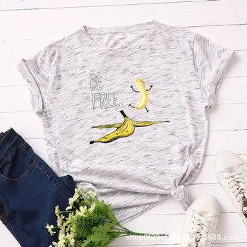 Sieviešu Smieklīgi Banānu Druka, T-krekls Harajuku Šiks Lielgabarīta Vasaras Tshirt Gadījuma Estētisko Multiplikācijas filmu Topi Gudrs Vegāns Kokvilnas t-veida Krekls