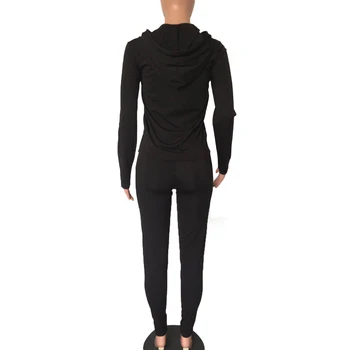 Sieviešu Tracksuit divdaļīga Apģērbs tīrtoņa Krāsu Rāvējslēdzēju Aukliņu Kapuci Top + Ilgi Zīmuli Bikses 2GAB Darbojas Sporta Komplekts