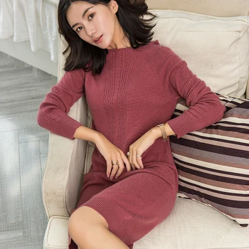 Sieviešu kleita 2019 jaunu tīra kašmira džemperis sieviešu mīksts un ērts O-veida kakla apkakli sieviešu modes garš trikotāžas džemperis