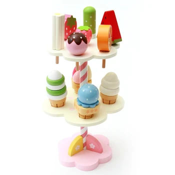 Simulācijas Bērniem Magnētisko saldējums ar Displejs Stāvēt Koka Rotaļlietas Dzimšanas dienas Dāvana