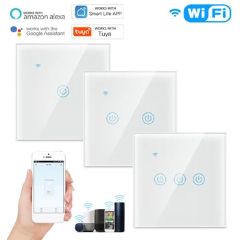 Smart ES Touch 1/2/3/4 Banda Ieslēdziet Smart Dzīves TUYA WiFi 170-240V Mājas Sienas Poga Darbojas Ar Alexa Un Google Home Palīgs