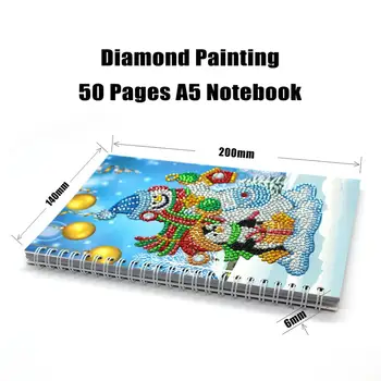 Sniegavīrs Modelis Diamond Krāsošana Klade A5 50 Lapas Dimanta Izšuvumi Krustdūrienā Dienasgrāmata Grāmata Bērniem, Grāmata Diy Māksla