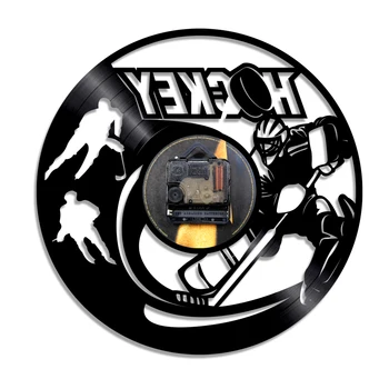 Spēlēt Hokeju Vinila Ieraksts Sienas Pulkstenis Mezglošanas Siluets Sienas, Gaismas, LED Apgaismojums Sienas Lampas Dāvanu Hokeja Spēlētājs