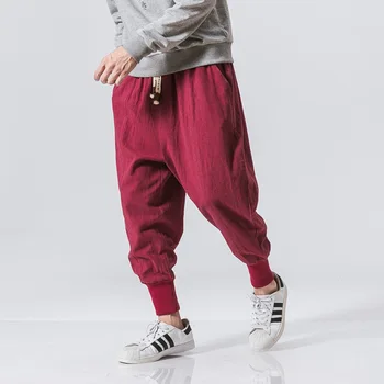 Streetwear Vīriešiem Harēma Bikses Japāņu Stila Gadījuma Kokvilnas, Linu Bikšu Cilvēks Jogger Bikses Ķīnas Baggy Bikses Plus Lieluma 5XL