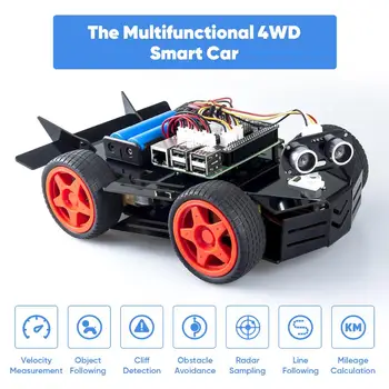 SunFounder DIY Elektronisko Aveņu Pi Auto Robotu Komplektu, 4WD CEPURE Moduli, Ultraskaņas Sensors, Ātruma Mērīšanas Modulis