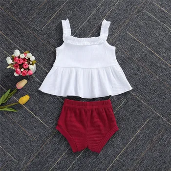 Sweet Baby Meitenes Salātu Apģērbu Komplekti, 7 Krāsas, Vasaras Siltie Mini Kleita Top+Savelces Šorti Jaundzimušo Bērnu Apģērbs no 0-24M