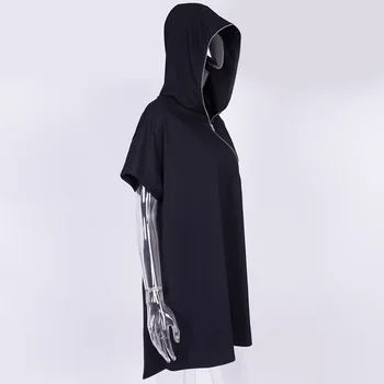 Tumsa Steampunk Zaudēt Sexy Puse Kleitas Rock, Punk Melnu Rāvējslēdzēju Īsām Piedurknēm Kapuci Mini Masku Sieviešu Gothic Apģērbu