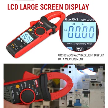 VIENĪBAS UT216 Digitālo Clamp Meter Patiesa RMS 600A Automātiska Diapazona Ammeter DC AC Strāvas Spriegumu Multimetrs Ar Lukturīti, CA
