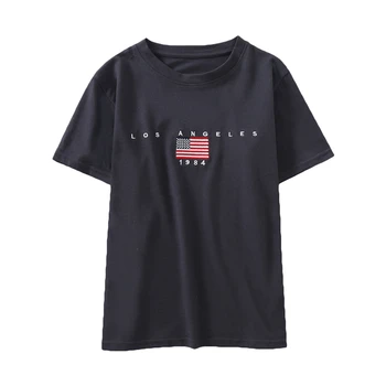Vasaras 2018 vintage Sievietes amerikāņu karogu izšūšana o-veida kakla T-krekls punk topi kokvilnas Harajuku Tshirt sieviešu īsām piedurknēm Tees