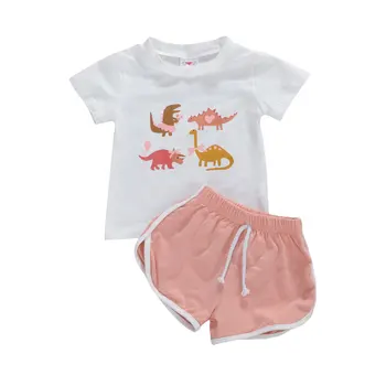 Vasarā Meitenes Drēbes Dinozauru Top Šorti Sporta Set Baby Toddler Meitene Apģērbs, Bērnu Apģērbu Komplekts