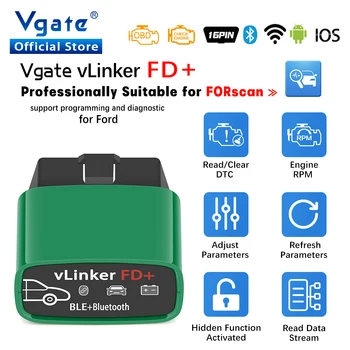 Vgate vLinker FD+ ELM327 Bluetooth 4.0 FORScan Ford wifi ELM 327 OBD2 Automašīnu Diagnostikas (OBD 2 Skeneris J2534 MS VAR Auto Instrumenti
