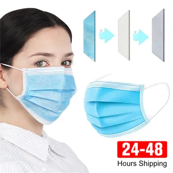 Vienreizējās lietošanas neaustu 3-slāņu putekļu maska drošības elpojošs pieaugušo maska, ausu uzstādīts filtrs maska