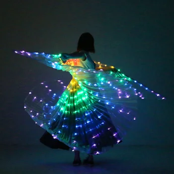 Vēdera Deju LED Spārniem iedegties Ārējie Kostīmu Varavīksnes Krāsas Skatuves Sniegumu Aksesuāri LED Deju Spārnus Ar Nūju