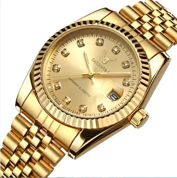 Vīriešiem skatīties Deerfun zīmolu biznesa zelta dimanta modes kalendārā luksusa ūdensizturīgs kvarca rokas pulkstenis Relogio Masculino