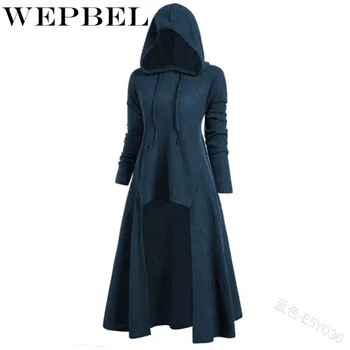 WEPBEL Sievietēm ar garām Piedurknēm Viduslaiku Vintage Kapuci Drēbes Gothic Fantasy Asimetriska Kleita Renesanses Cosplay Kleitas Plus Lieluma