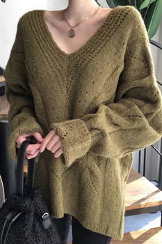 WHCW CGDSR trikotāžas džemperis dāma vintage džemperis sievietēm gudrs lielgabarīta bieza korejas pavasarī ziemas zaudēt sievietei 2020. gadam elegants džemperis