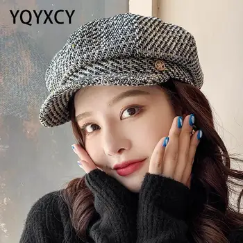 YQYXCY Cepures Sieviešu Ziemas Rudens Astoņstūra Berete Balts Newsboy Klp Vintage Modes Cepure Sievietēm Gorro Chapeau Femme Gadījuma Jaunas
