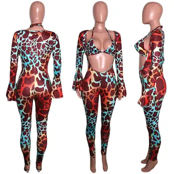 ZOOEFFBB Estētisko Leopards Izdrukāt garām Piedurknēm Bodycon Jumpsuit Kombinezonus un Krūšturis Divas Gabals Sexy Club Apģērbs Sieviešu Apģērbs