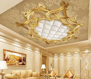 Zelta 3D Griestiem Tapetes Eiropas stila Modelis mīksta soma tapetes dzīvojamā istabā, guļamistabā 3d griesti, sienas, papīri mājas dekoru