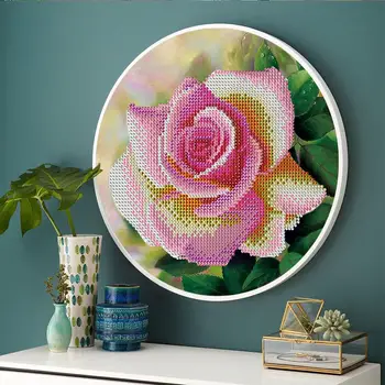Ziedu Stils DIY 5D Dimanta Krāsošana Ar Apaļo Rāmi, Linga Tassles Dimanta Izšuvumi Krustdūrienā Mājas Sienu Apdare