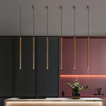 Ziemeļvalstu bēniņi cilindrisku ilgi, lustras radošo zelta, bronzas stick dizaina virtuves restorānu bāru haning lampas