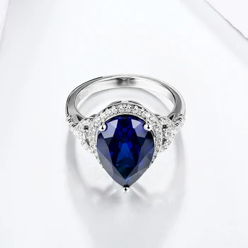 Zilā Safīra Nekustamā Sudraba Sieviešu Gredzenu 6.8 Karāti Izveidojis Royal Blue Sapphire Classic Izsmalcinātu Stilu Rotaslietas Zīmola Dizains