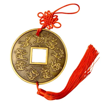 Ķīniešu mezgls Vintage Laimīgs Bagātību, Laimi Fengshui Qing Vara Monētas Amuletu Veiksmi Metāla Kulons Mājas Apdare Mākslas 10cm
