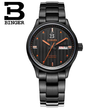 Šveices rokas pulksteņi vīriešu luksusa zīmolu rokas pulksteņus BINGER biznesa Mehāniskās vīriešu skatīties safīra pilna nerūsējošā tērauda B5006-5