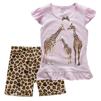 Žirafe Baby Meitenes 2 Gabalus, Drēbes, Uzvalki Vasaras Bērnu Pidžamas Komplekti Leopard Meitene T-Kreklā, Īsās Bikses, Kokvilnas Blūzes Tērpiem