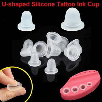 1000pcs Vienreizējās lietošanas U-formas Tetovējums Tintes Kausa Klp Silikona Pigmenta Turētājs Tvertnes Mazo Lielu Mīksto Pastāvīgu Tetovējumu Piederumu