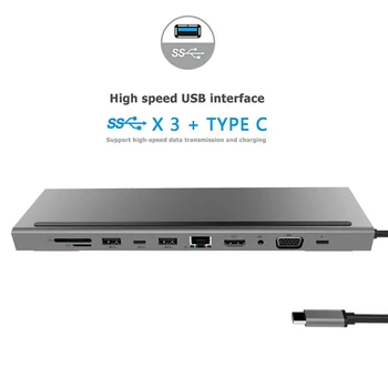 11 1 Tips-C HUB Adapteri USB C Laptop Docking Stacijas Tips-C USB-C HDMI-saderīgam VGA Audio PD Pārveidotājs Notebook PC