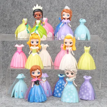 18pcs/komplekts Disney Princess Skaitļi Magiclip Kleita Tangled Alise Dzintara Tiana Lelles Elza Anna Modeli, kas Bērniem Rotaļlietas Bērniem