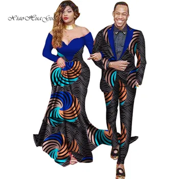 2 gab. Komplekts Āfrikas Drēbes par Pāris Āfrikas Apģērbu Cienītāji Vīriešu Apģērbs Sieviešu Garās Puse Maxi Kleita 6XL WYQ40