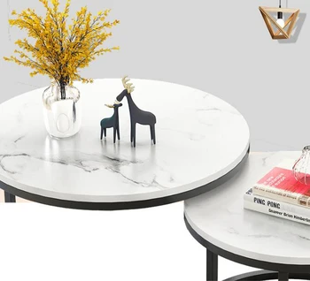 2 in 1 Dzīvojamā istaba, kafijas galdi marmora tekstūru koka kombinācija, mēbeles apaļā tējas galda izturīgs galda