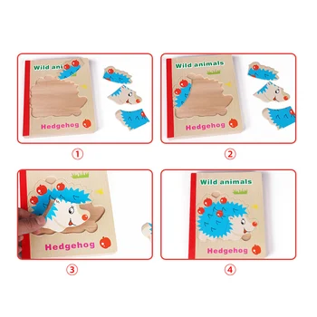 2018 Koka grāmatas Sākumā Izglītības Rotaļlieta 3D Jigsaw Puzzle Rotaļlietas Bērniem Karikatūra Dzīvnieku Koka Puzles Izlūkošanas Bērniem Baby