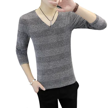 2019 Rudens Modes Vīriešu T Krekls Gadījuma V-veida kakla ar garām Piedurknēm T Krekls Mens Apģērbu Tendence Casual Slim Fit Top Plus Lieluma Tees 6XL