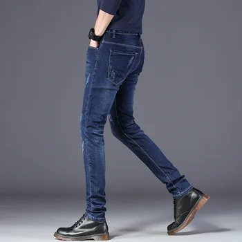 2019. gadā, pavasarī un vasarā jaunu vīriešu džinsi modes stiept slim džinsa bikses augstas kvalitātes ērti vīriešu saspringts kokvilnas džinsi