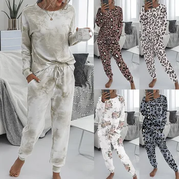 2020 Rudens Ziemas Loungewear Sieviešu Pyjama Uzstādīt kaklasaišu krāsošanas Mājas apstākļos, Atpūtas Komplekts Homewear Sievietēm ar garām Piedurknēm Lounge Valkāt Sleepwea