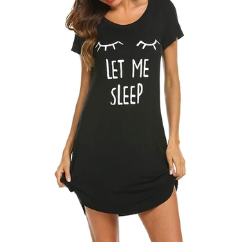 2020 Sievietēm Vēstuli Nightgowns Un Sleepshirts Sleepwear Gudrs Miega Krekls Uzdrukāts Nakts Kleita Ar Īsām Piedurknēm Naktsveļu