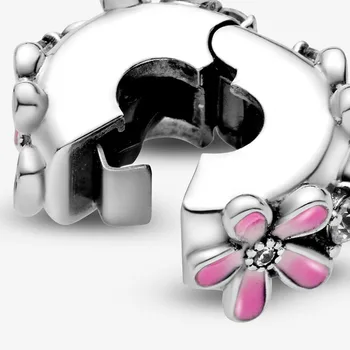 2020. gada Pavasara Jauns 925 Sterling Sudraba Pērlītēm Rozā Daisy Ziedu Klipu Piekariņi fit Original Pandoras Rokassprādzes Sievietēm DIY Rotaslietas