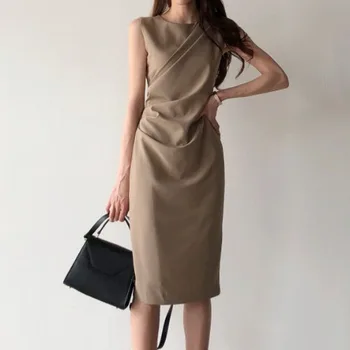 2020. gada Vasaras Jaunā Modes OLA Eleganta Kleita bez Piedurknēm Tvertnes Augsta Vidukļa Slim korejas Kleitas Biroja Dāmas Cēloņu Vestidos