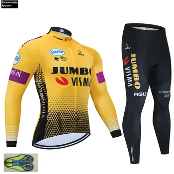 2020 garām Piedurknēm Dzeltena Jumbo Visma Riteņbraukšana Džersija Komplekts Ropa De Ciclismo Pro Komanda, Velosipēdu Apģērbs MTB Velosipēdu Drēbes 20D Gel Pad