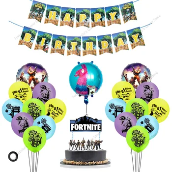 21pcs/set Fortnite Tēma Partijas Apdare Balonu Izlūkošanas Zirgu Alpakas Dzimšanas dienas Kūka Kāršu Spēle Bērniem, Dzimšanas dienu Fona