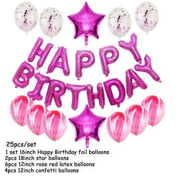 25pcs laimes Dzimšanas dienā, Balonus, Rose Gold Star Folija Vēstules Ballon Lateksa Globos Piegādes Baby Duša, Bērnu Dzimšanas dienas svinības Apdare