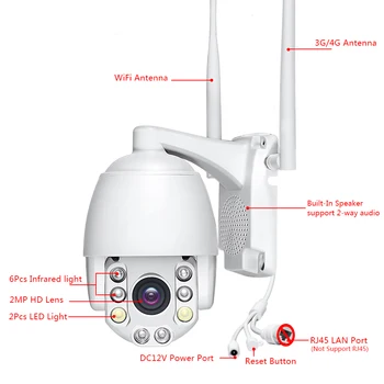 2MP Bezvadu 4G SIM Kartes Drošība 1080P Kamera ir 5X Optiskās Tālummaiņas PTZ Wifi IP Kamera Outdoor IS Nakts Redzamības CCTV Uzraudzības Cam